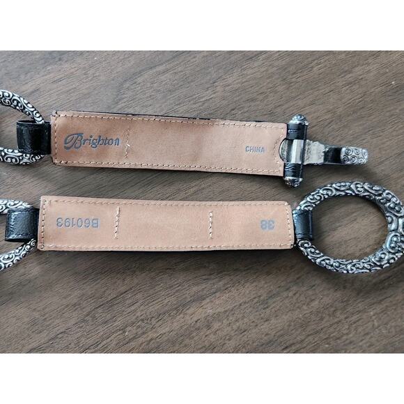 Brighton Black Patent Leather Croc Embossed O Ring Hook Belt women's Size 38 - Picture 3 of 6